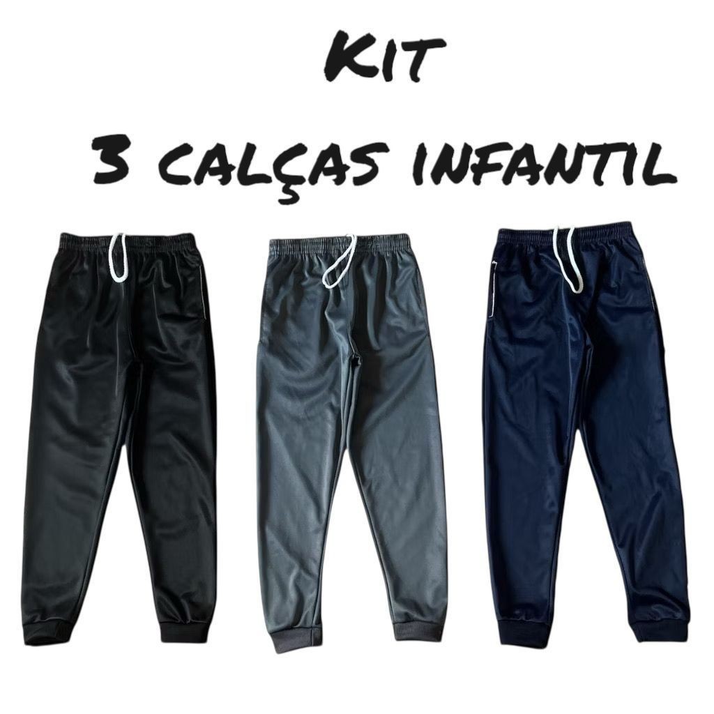 Kit 3 calças peça Infantil e Juvenil Forrada 4 ao 16 SEM MARCA LISA    Escola / Dia a dia menino
