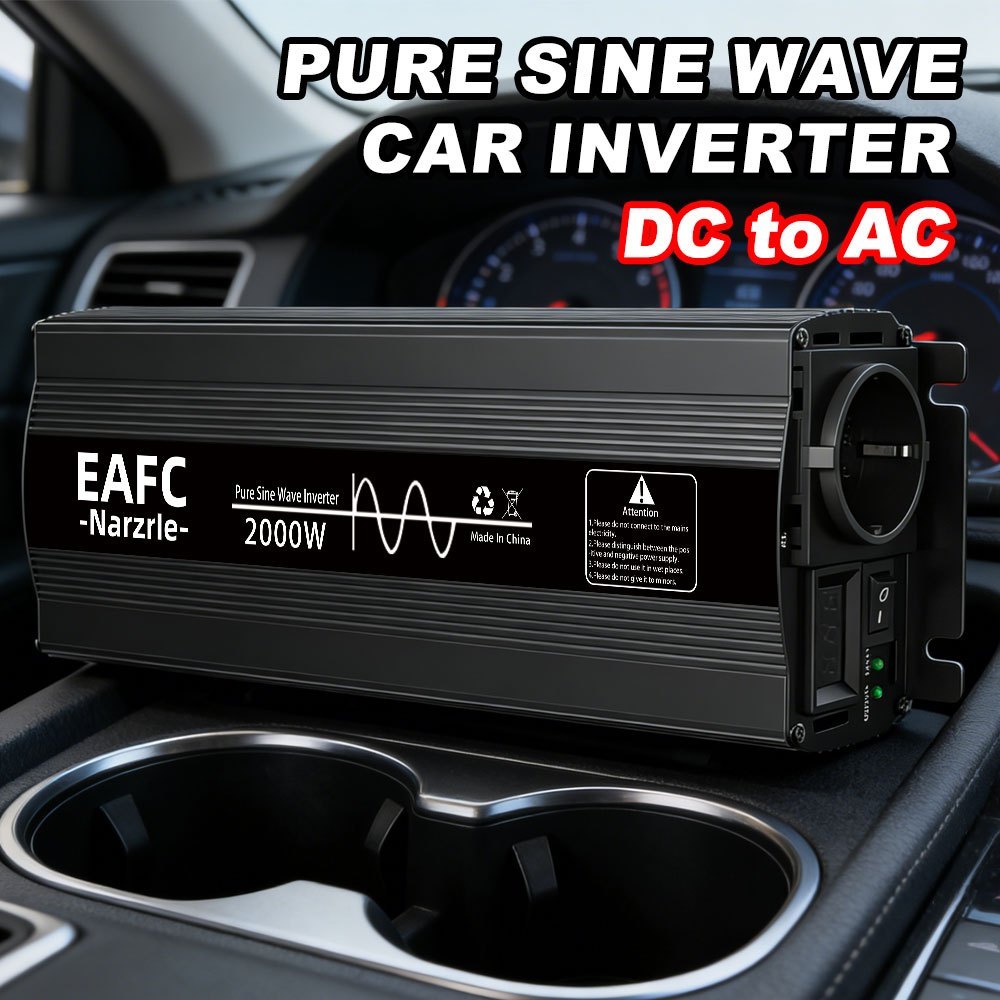 Inversor de carro de onda senoidal pura EAFC 2.000 W DC 12 V para AC 230 V Conversor de tensão, com soquete padrão europ
