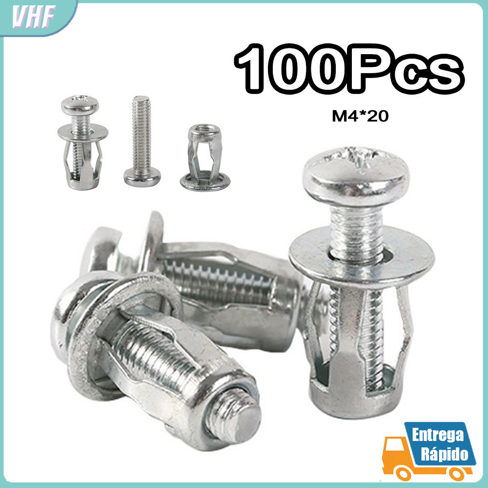 100 Pcs Parafuso de Expansão M4x20mm Porca de Chapa de Ferro Kit Fixação Resistente