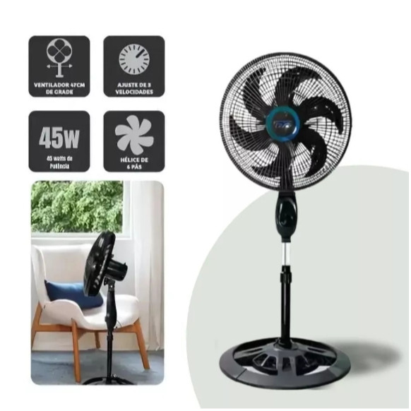 Ventilador de chão tipo turbina, bivolt 110/220V | Design moderno e potente