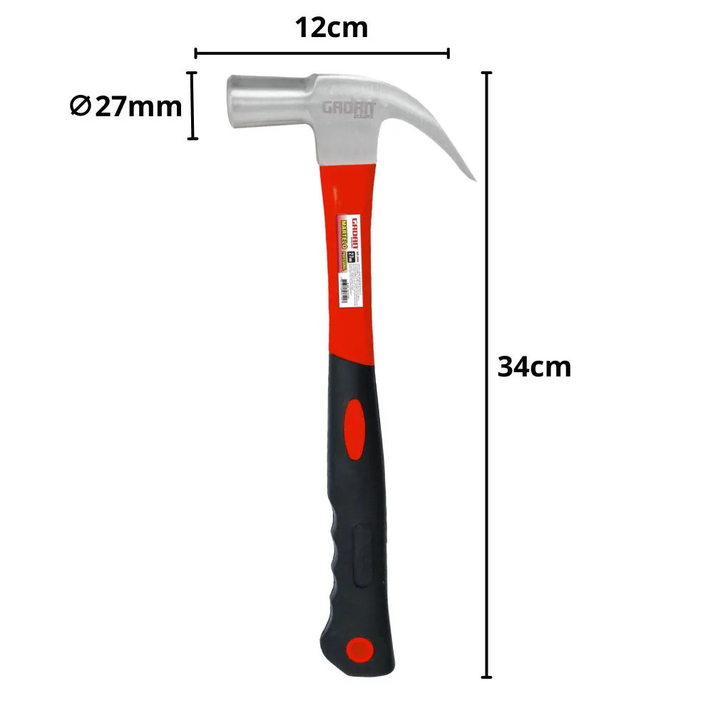 Martelo Profissional com Cabo Emborrachado e Unha 27 mm - Design Ergonômico