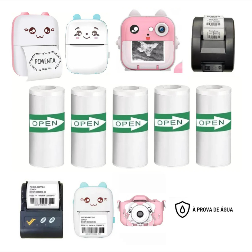 Kit Etiqueta Bobina Adesiva Para Mini Impressoras Gatinho - 5 Rolos