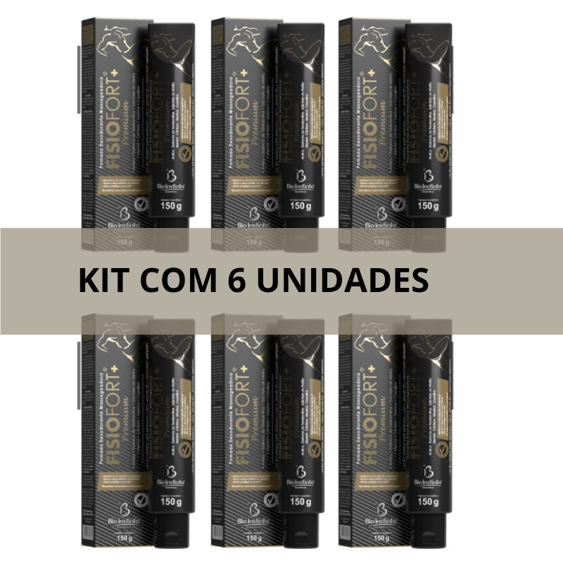 Kit C/06 Pomada massageadora FISIOFORT PREMIUM desodorante dores musculares treino Bio instinto 150g
