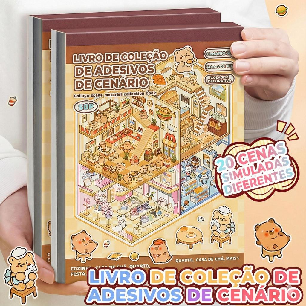 Caderno Adesivos 3D Brinquedo Educativo Presente Criança 20 Cenas 50 Páginas Sem Tela DIY Portátil Modelos A/B