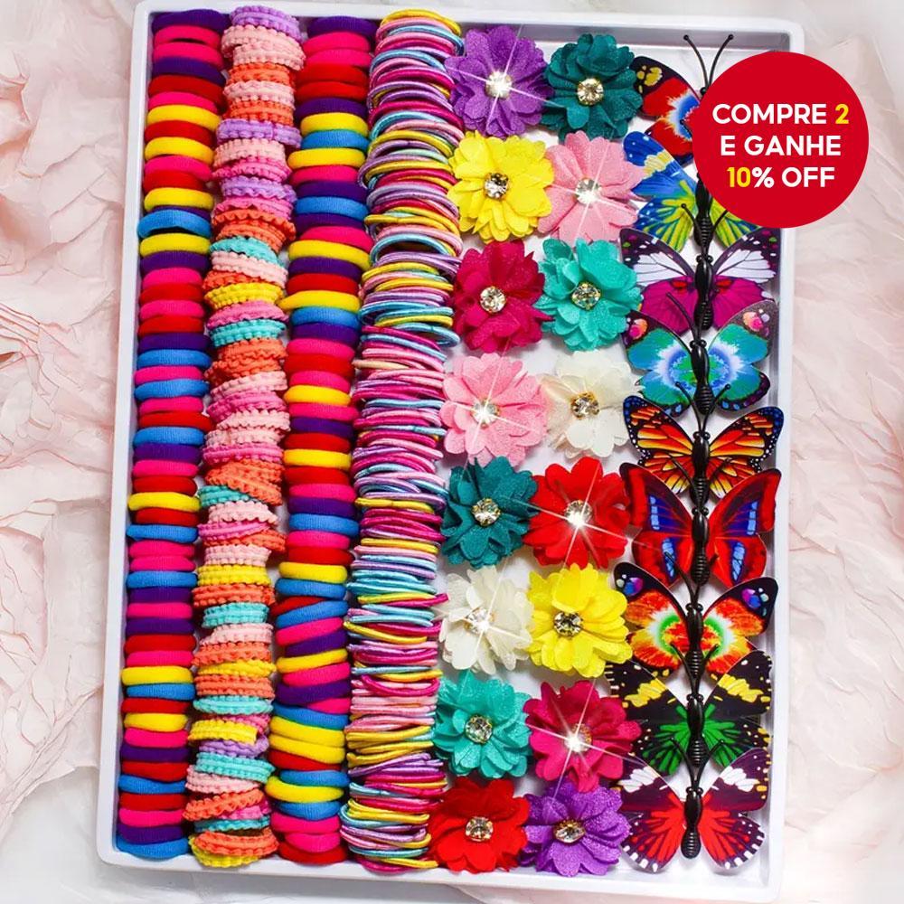  Conjunto de 231 Acessórios de Cabelo, Presilhas Florais & Grampos de Cabelo Borboleta, Elásticos Coloridos Para Meninas