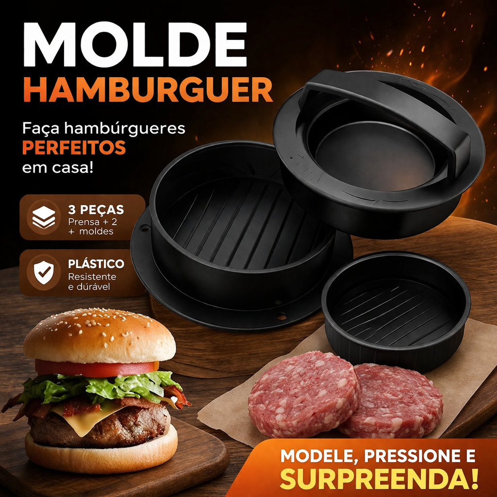 Molde para Hambúrguer Portátil Forma 5 peças Base Removível Grande e Pequena