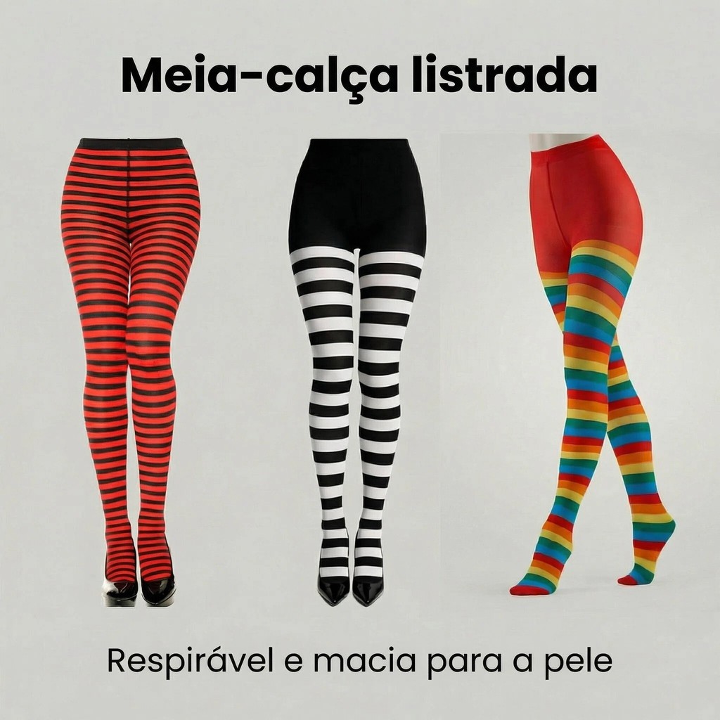 Meia-Calça Listrada Cosplay JK / Estilo Universitário Trendy