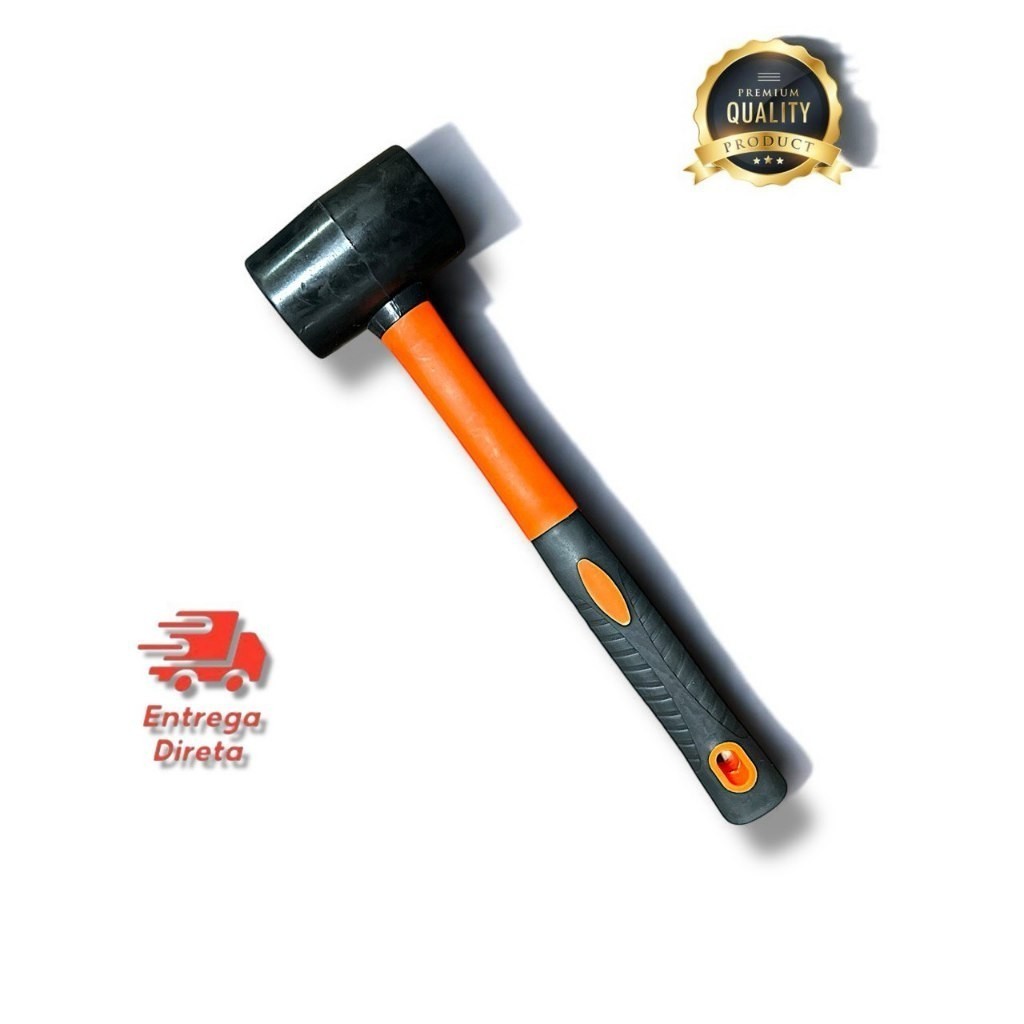 Martelo de Borracha Preta 50mm – 225g com Cabo de Fibra de Vidro