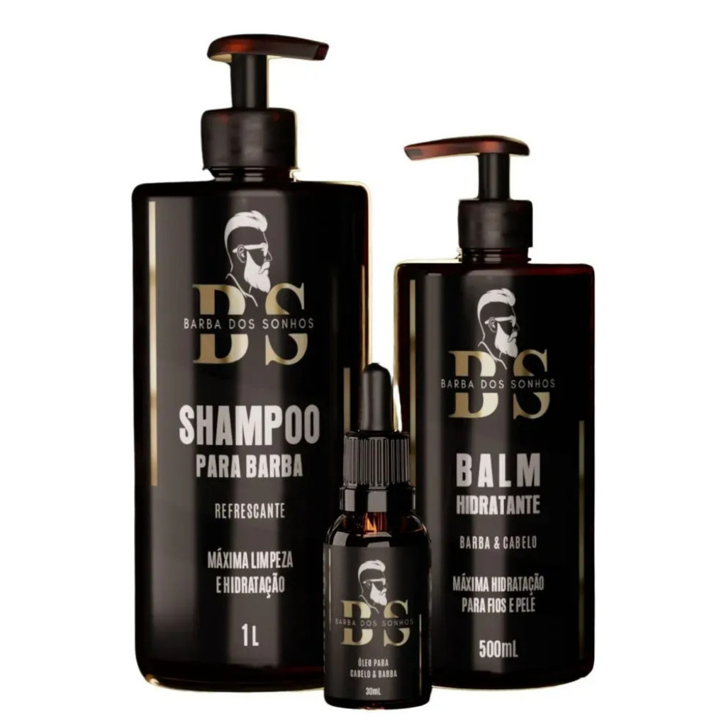 Kit Barba Barbudão Balm 500ML, Shampoo 1L Óleo Barba Dos Sonhos