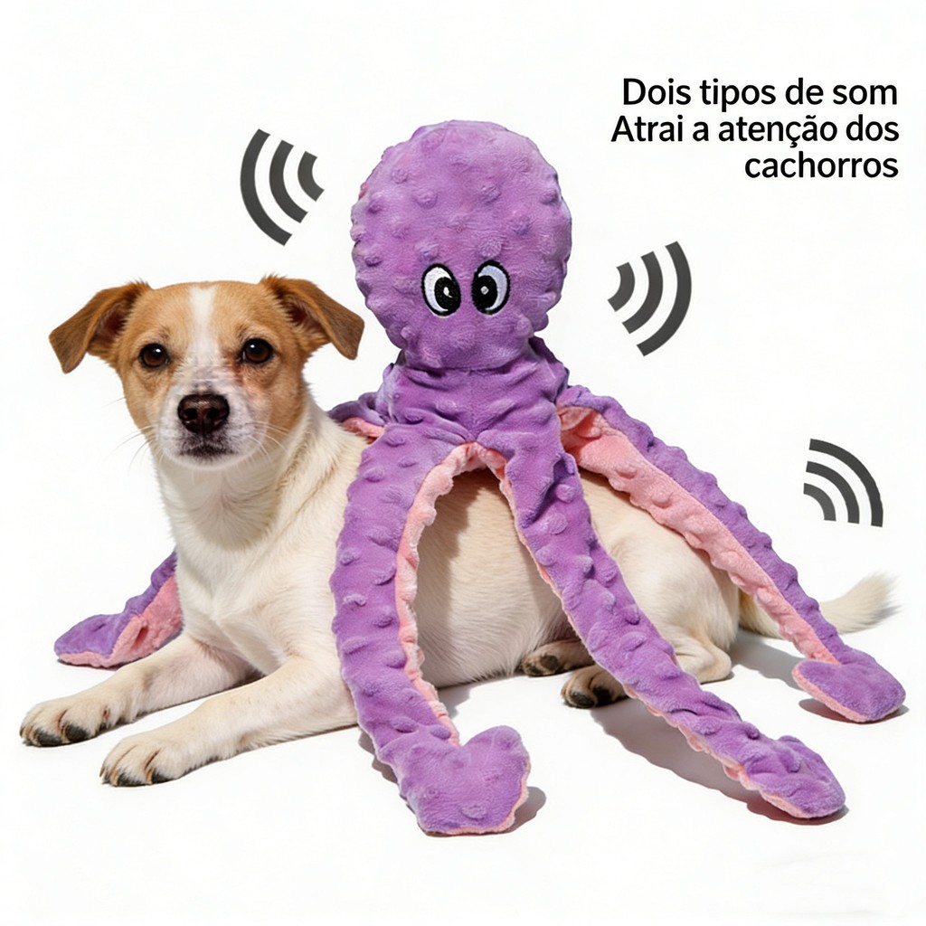 Brinquedo de pelúcia em formato de polvo com dois apitos diferentes, muito divertido, 45 cm de comprimento.