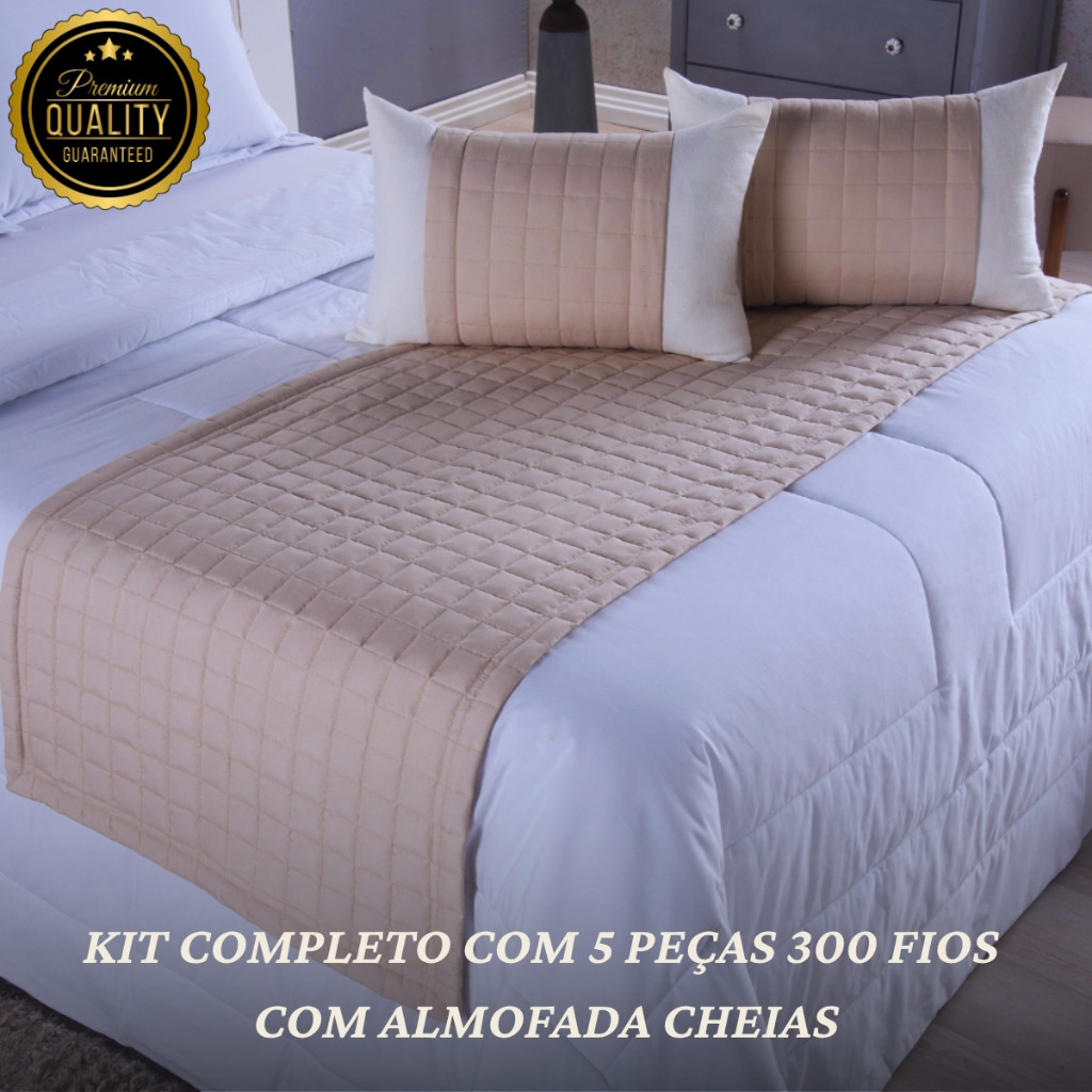 Kit Peseira Cama King 5 Peças 300 Fios Copacabana e 2 Almofadas Cheias Luxo e Conforto para Sua Casa