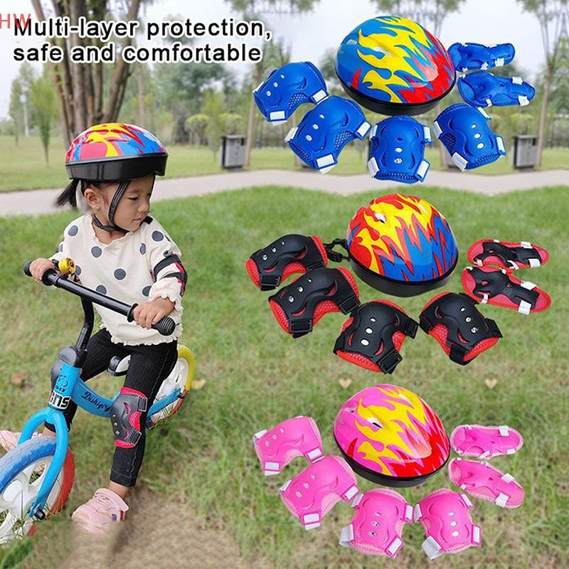 Capacete De Bicicleta Esportiva Infantil , Conjunto De Equipamentos De Proteção Para Carro , 7 Peças