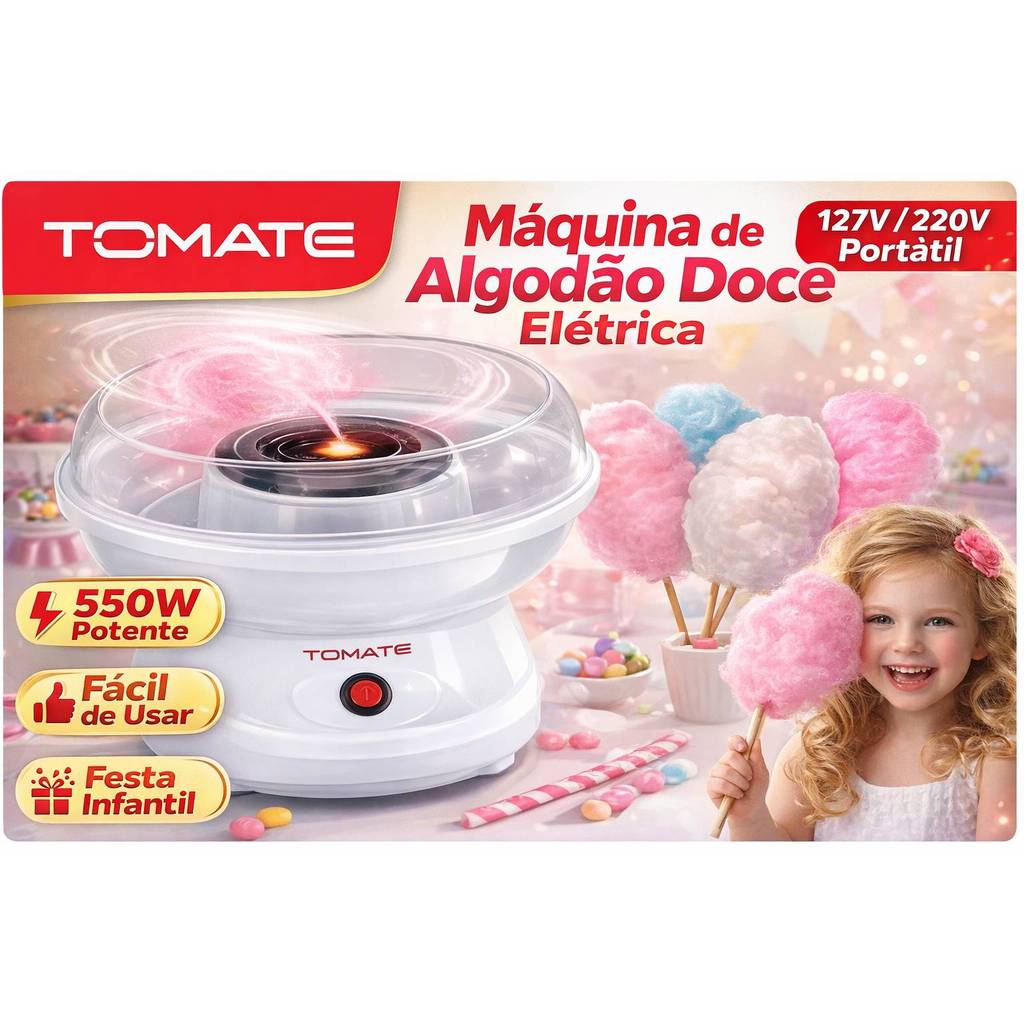 Máquina de Algodão Doce Elétrica Portátil 127V ou 220V Fácil de Usar para Festa Infantil