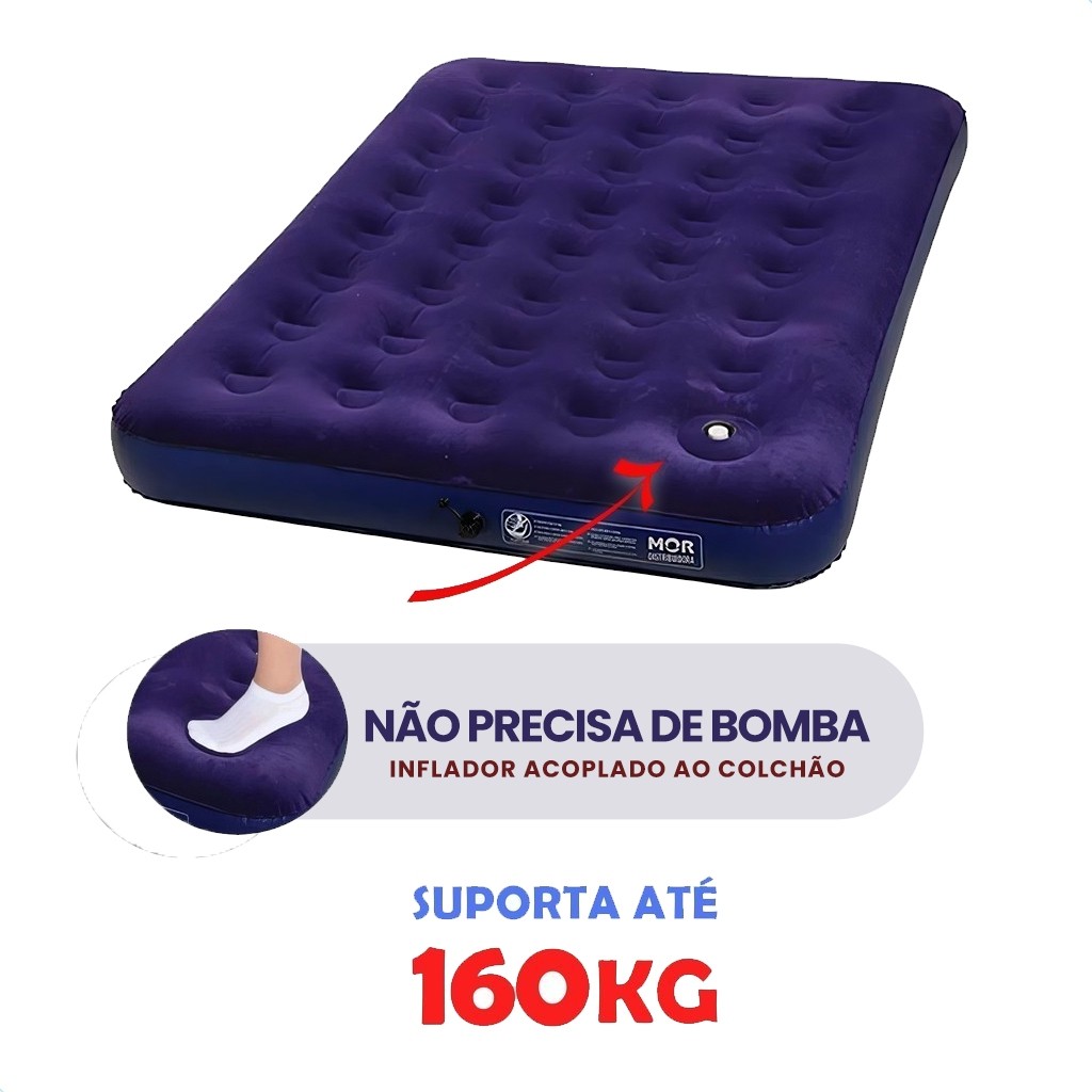 Colchão Inflável Casal com inflador Acoplado Multiuso - Mor