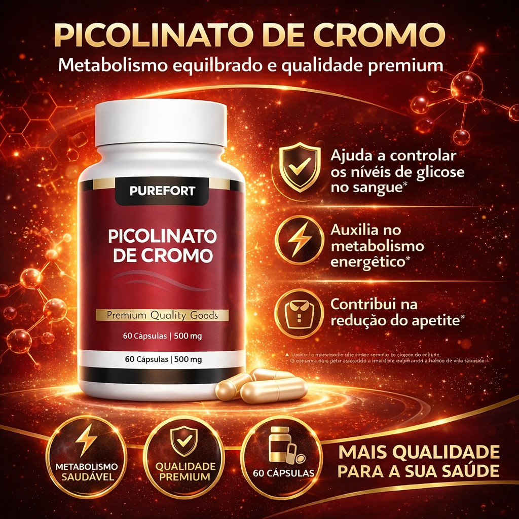 Picolinato De Cromo 500mg | Metabolismo Saudável e Energia | Qualidade Premium 60 Cáps
