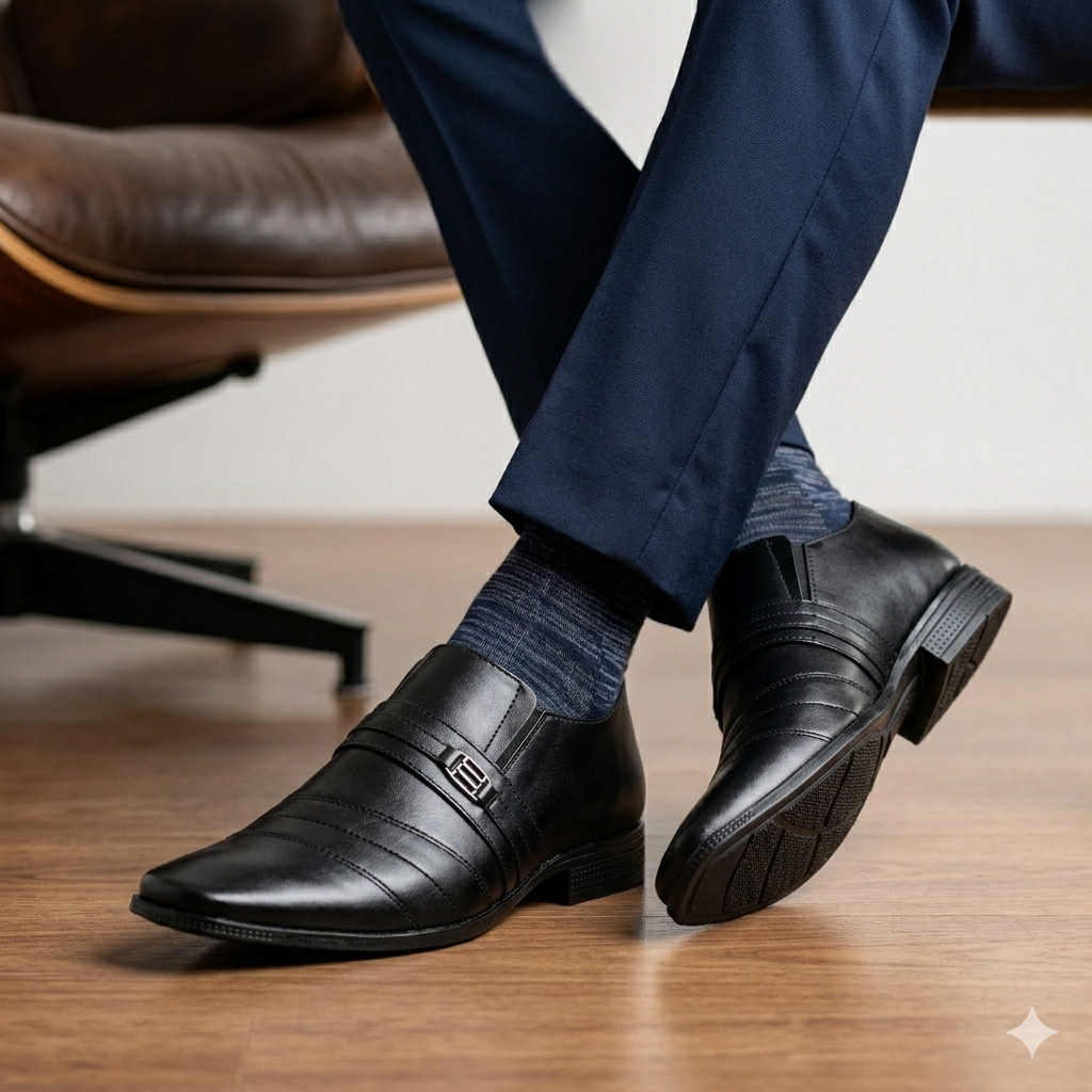 Social Sapato Masculino Preto Formal e Elegante Confortável Ideal para Trabalho Casamento Escritorio