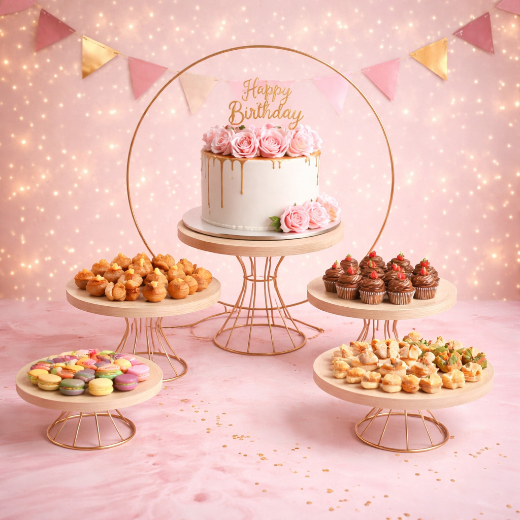 Kit Boleiras 5 Peças + Suportes Decorativos para Festa | Mesa de Aniversário, Casamento e Eventos | Kit Completo Premium