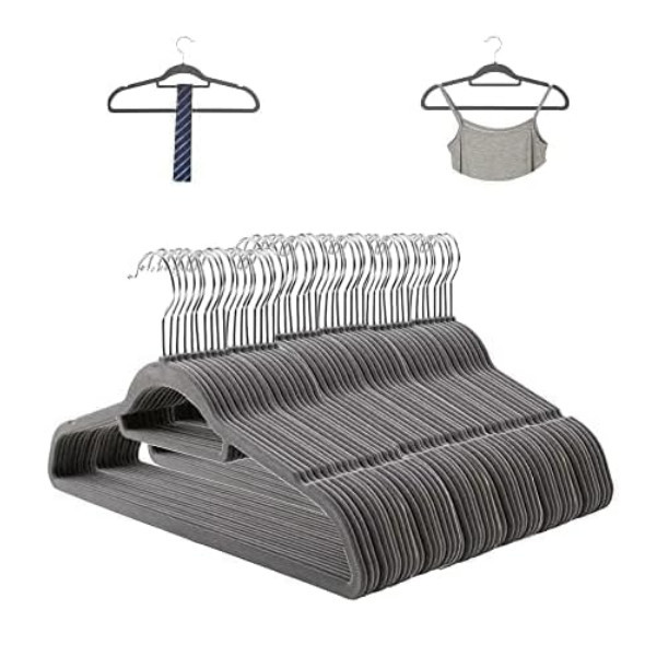 Cabide de Veludo Slim com Gravateiro 42cm Cinza 10 pecas