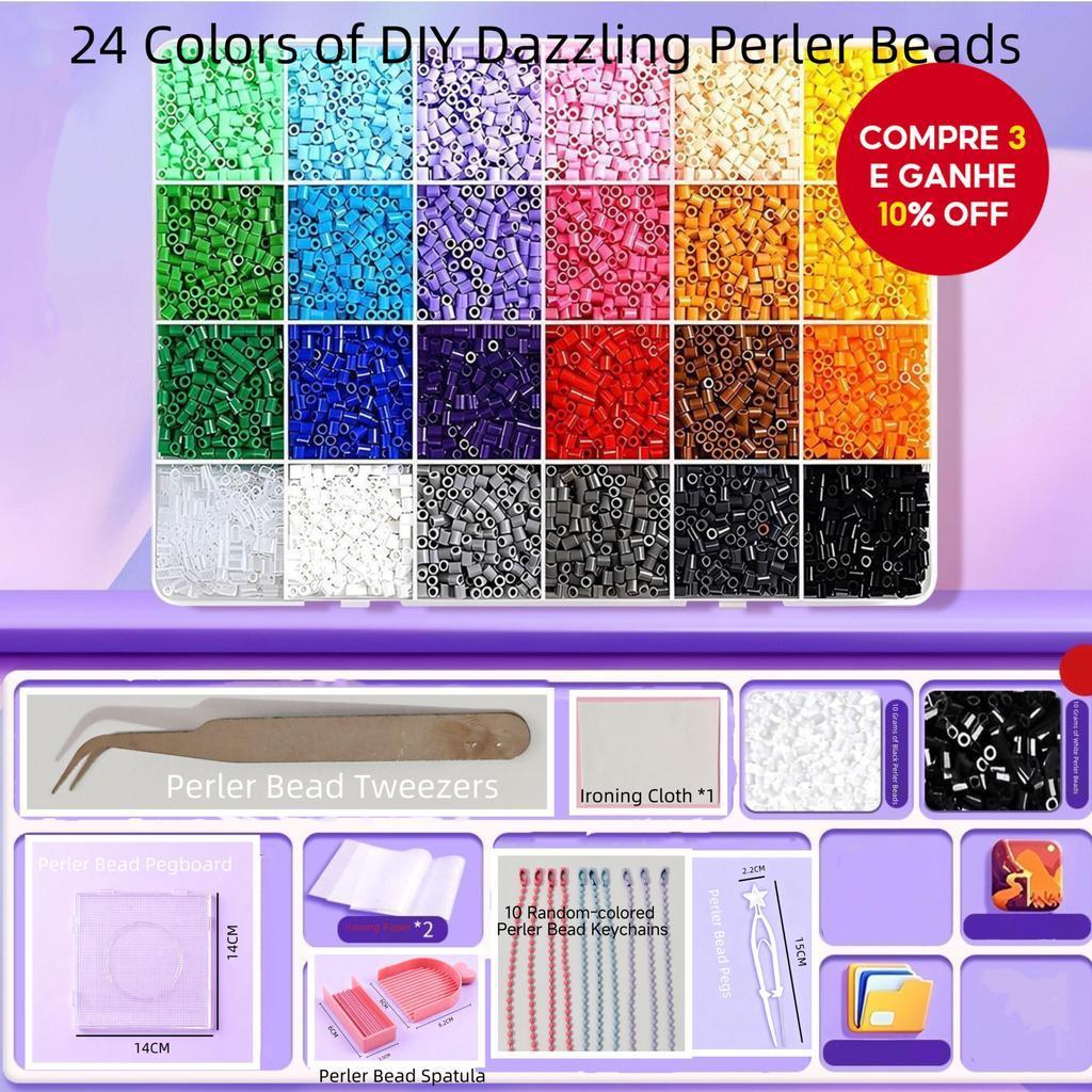 Perler Beads 24 Cores 8400+ Peças, Pixel Art DIY Brinquedo de Ferro com Chaveiros e Ferramentas para Aniversário