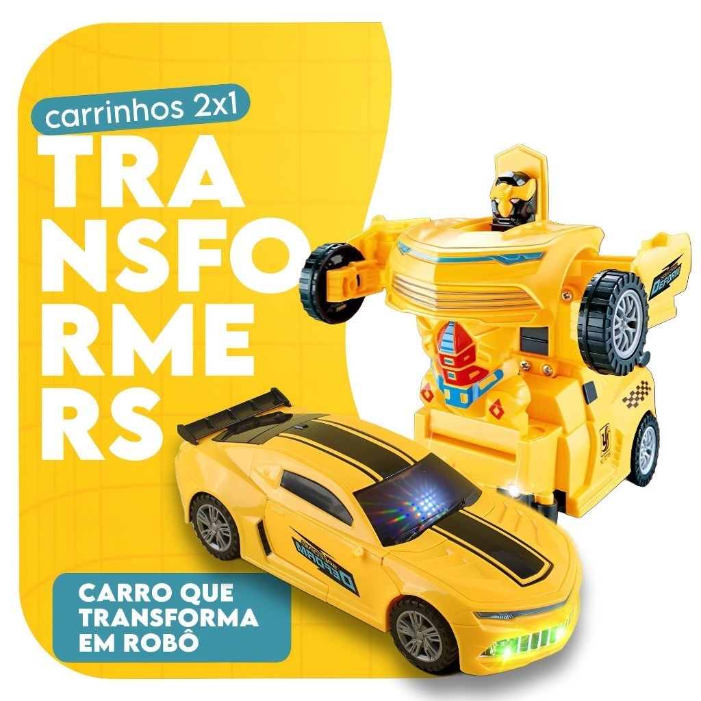 Carrinho de Brinquedo Interativo Transform Transforma Em Robô Carro Camaro Amarelo