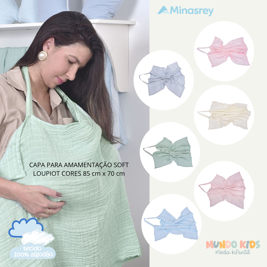 Capa de Amamentação Soft 100% Algodão Minasrey Loupiot Cores | Enxoval Bebê, Presente para Mamãe