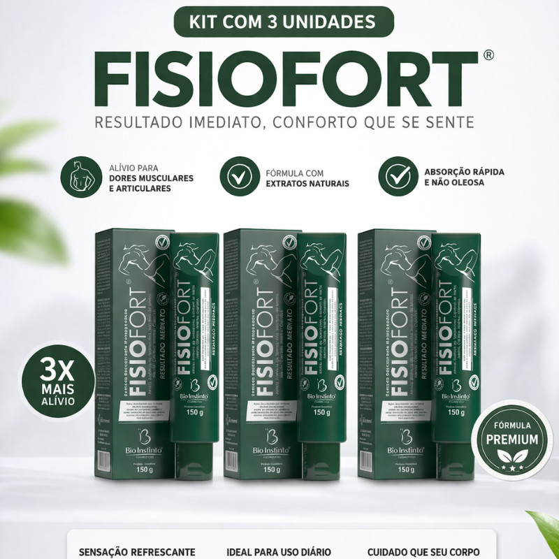 Kit 03 Pomada FISIOFORT massageadora desodorante Bio instinto academia dores musculares treino 150g