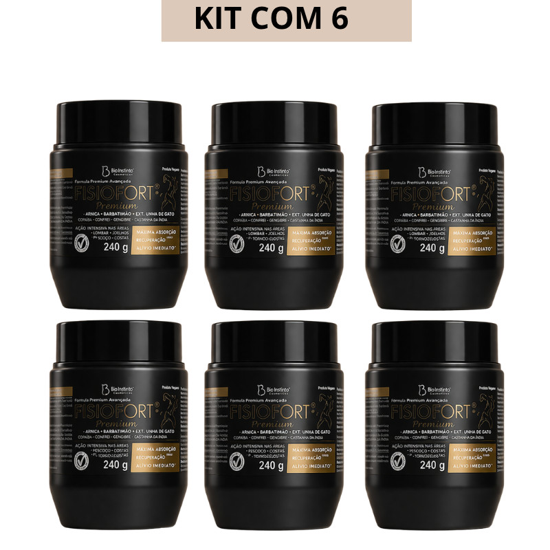 Kit C/06 POMADA FISIOFORT PREMIUM Massageadora desodorante dores musculares treino Bio instinto 240g