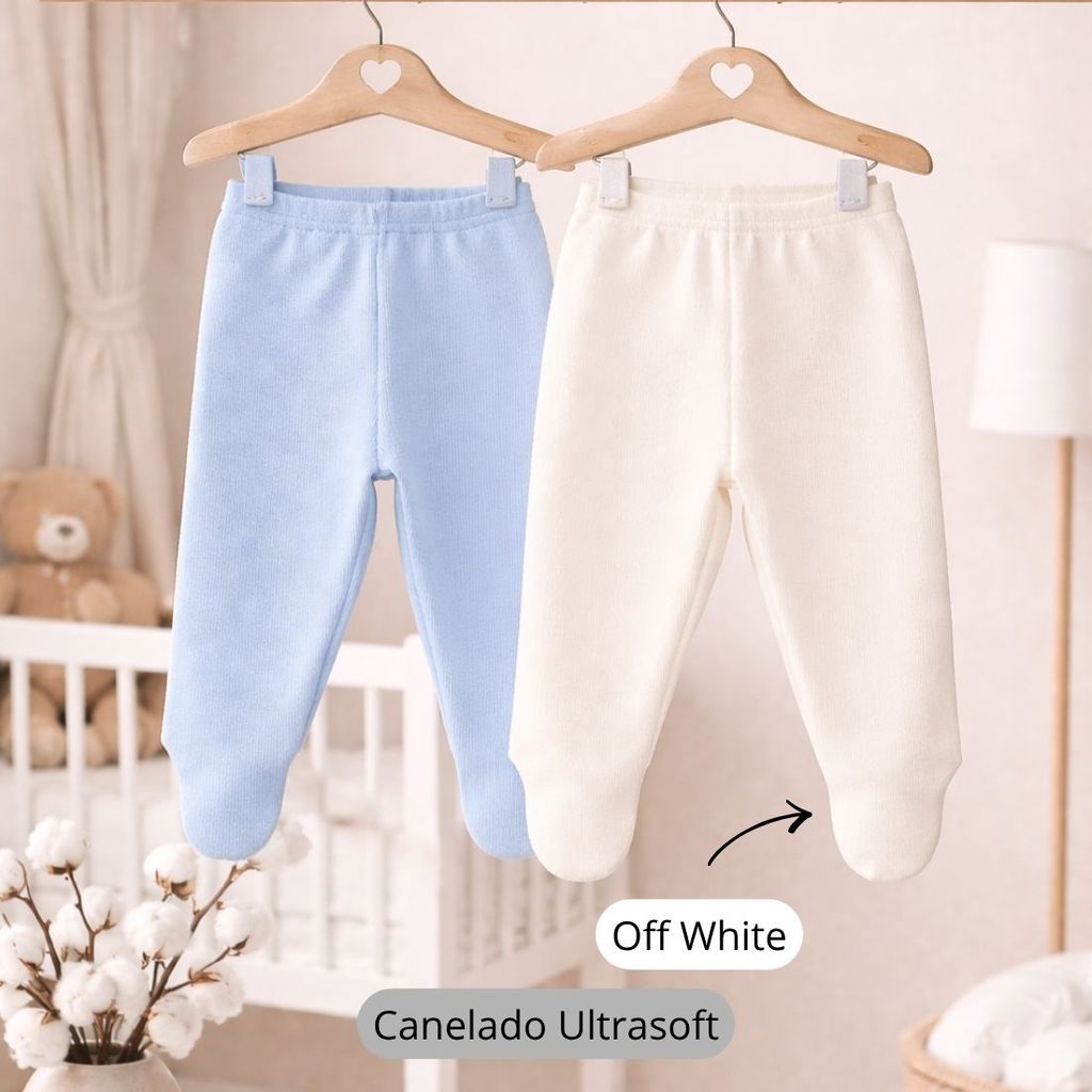 Kit 2 Calças Mijão Bebê Menina e Menino Canelado Ultrasoft c/ Pé