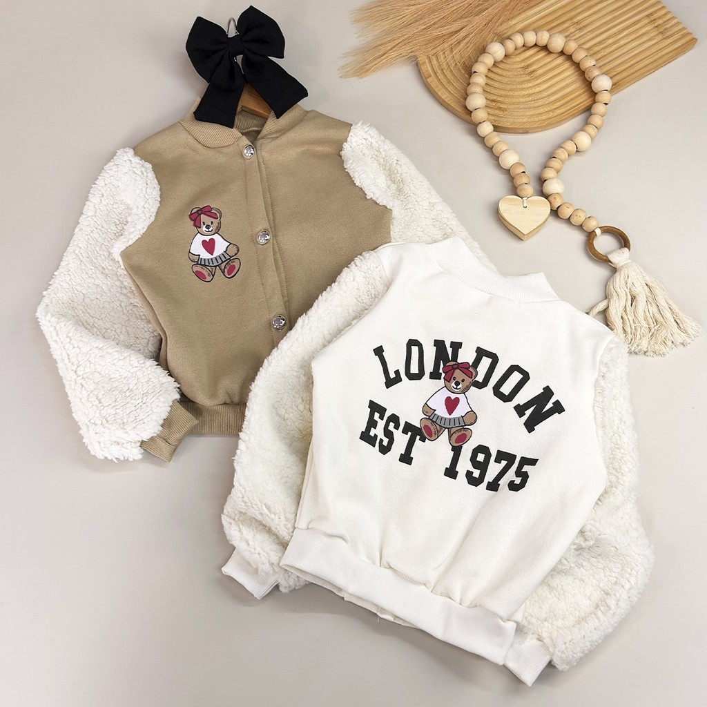Casaco Infantil Urso Teddy Branco e Nude Menina 04 ao 14