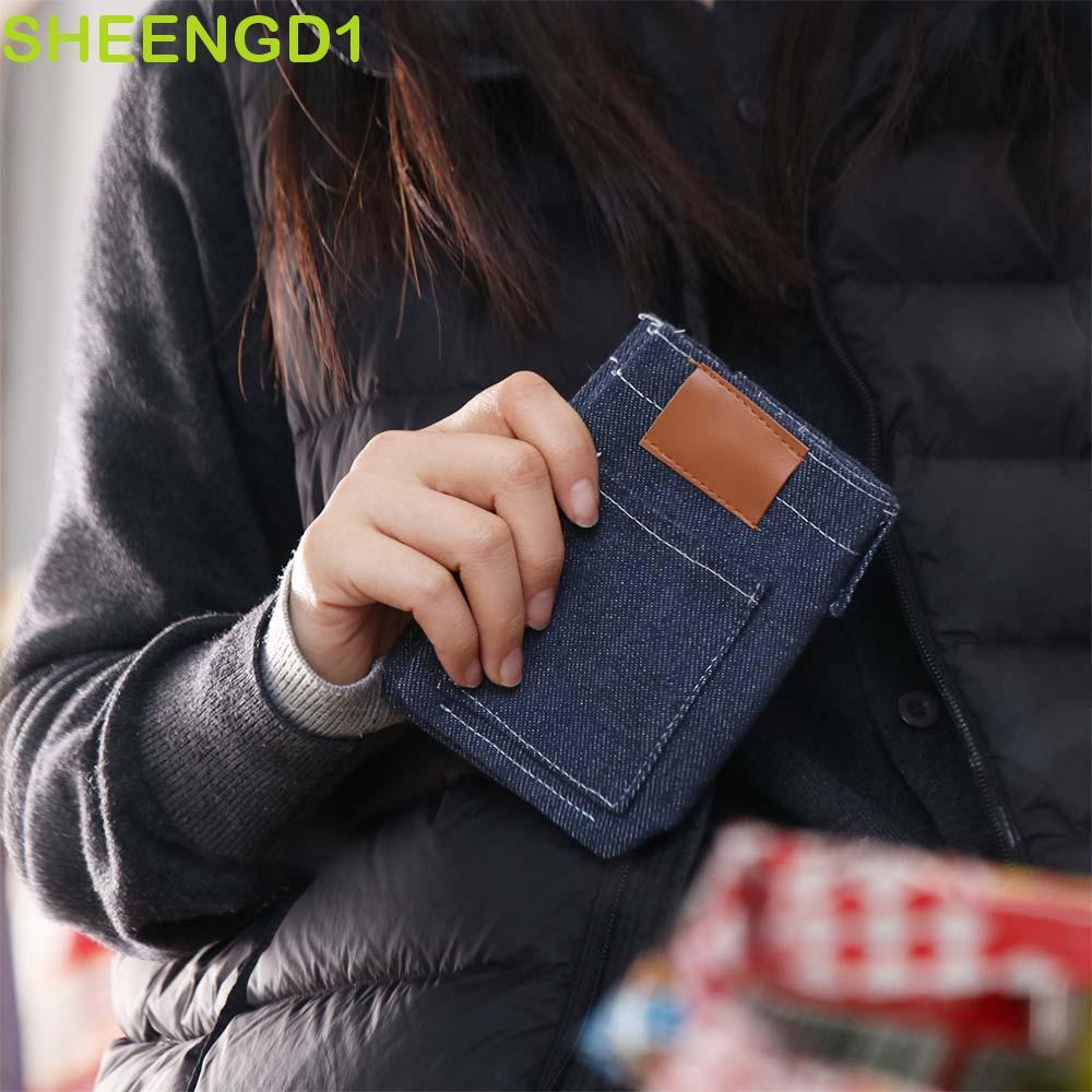 SHEENGD1 Mini Carteira Em Formato De Jeans , Porta-Cartões Com Bolso Duplo E Fino , Bolsa De Troca Dobrável Portátil Ret
