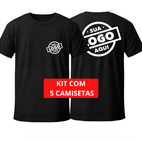 KIT 5 Camisetas Personalizadas no Peito e Costas com Sua Logo ou Estampa 100% Algodão