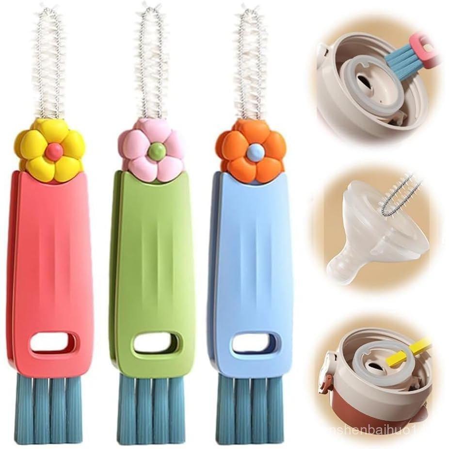 2025 New 3 in 1 Cup Lid Cleaning Brush Set, Multifunctional Portable Crevice Cleaner for Baby Bottle Gap Tight Spaces, R