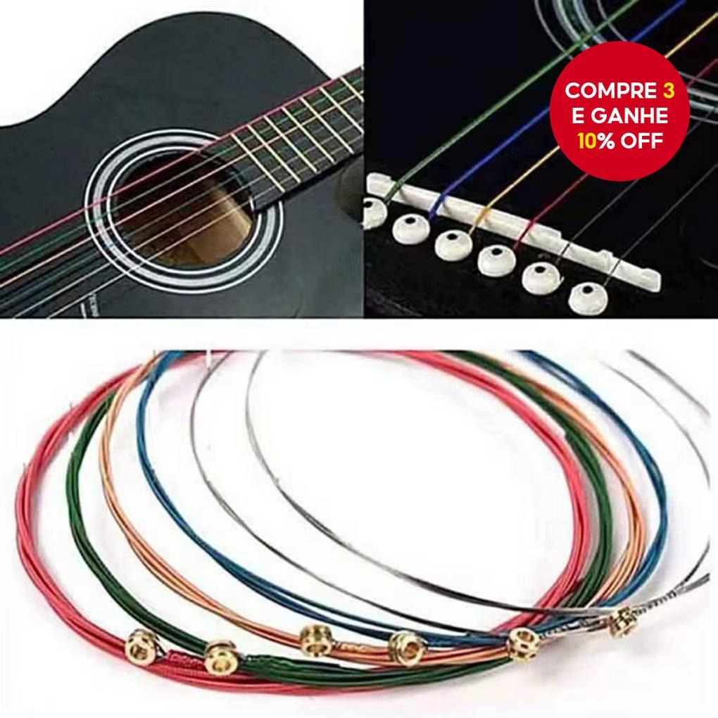 Conjunto de 6 Cordas de Violão Acústico, Cores do Arco-íris E-A, para Violão Acústico Folclórico e Violão Clássico