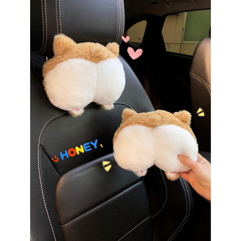 Desenhos animados Corgi carro encosto de cabeça pescoço travesseiro par travesseiro de carro bonito assento de carro tra