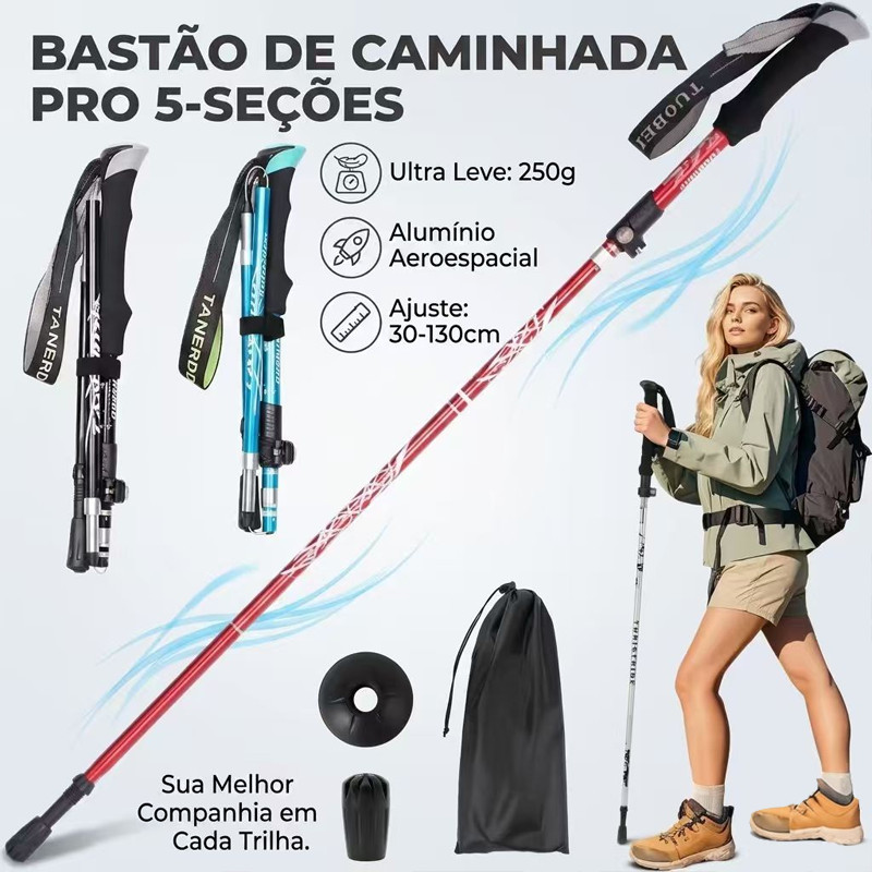 Bastões de Caminhada Leves e Resistentes Telescópicos Dobráveis ​​e Ultraleves para Trekking e Camping