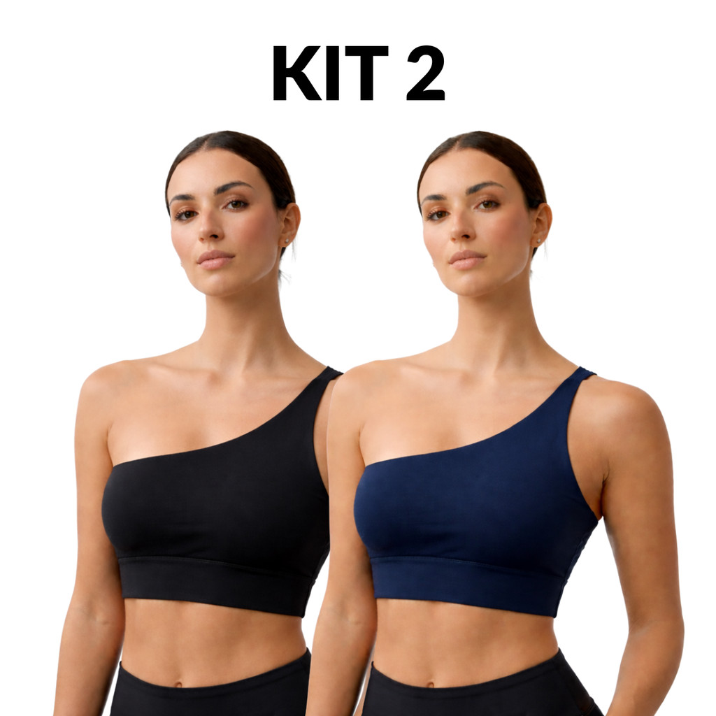 Kit 2 Tops Feminino Ombro Único Sem Bojo Microfibra Academia Musculação Treino Casual Alta Qualidade