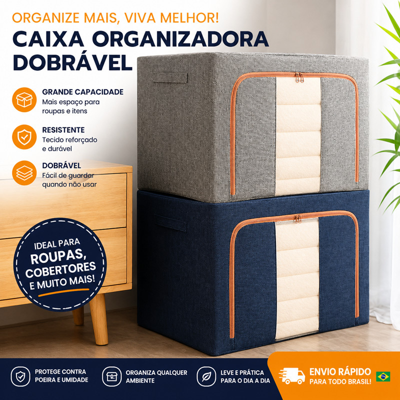 Caixa Organizadora Dobrável 24/66/100L Grande Capacidade para Roupas, Toalhas e Edredom