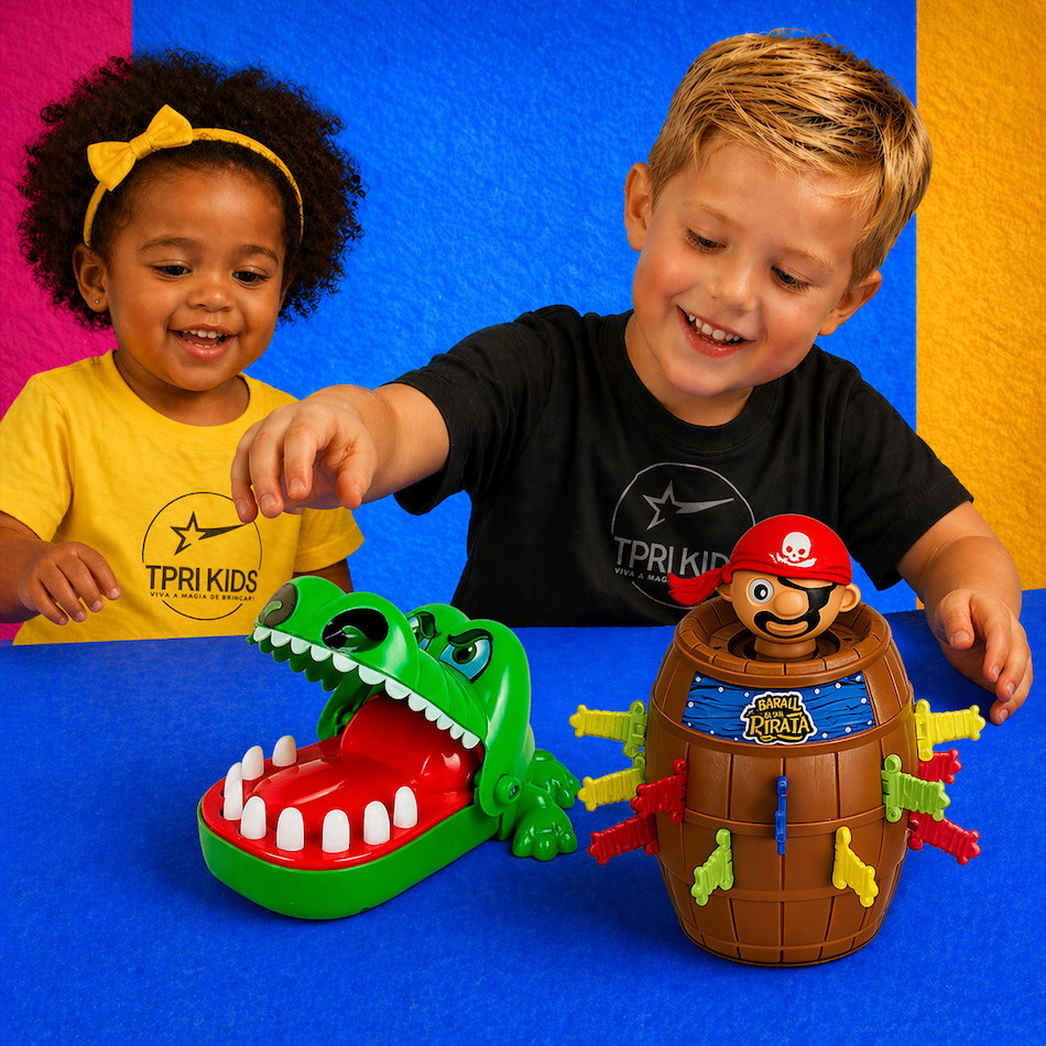 Kit 2 Jogos Brinquedo Infantil Divertido Crocodilo Morde Dedo + Pula Pirata Criatividade Diversão