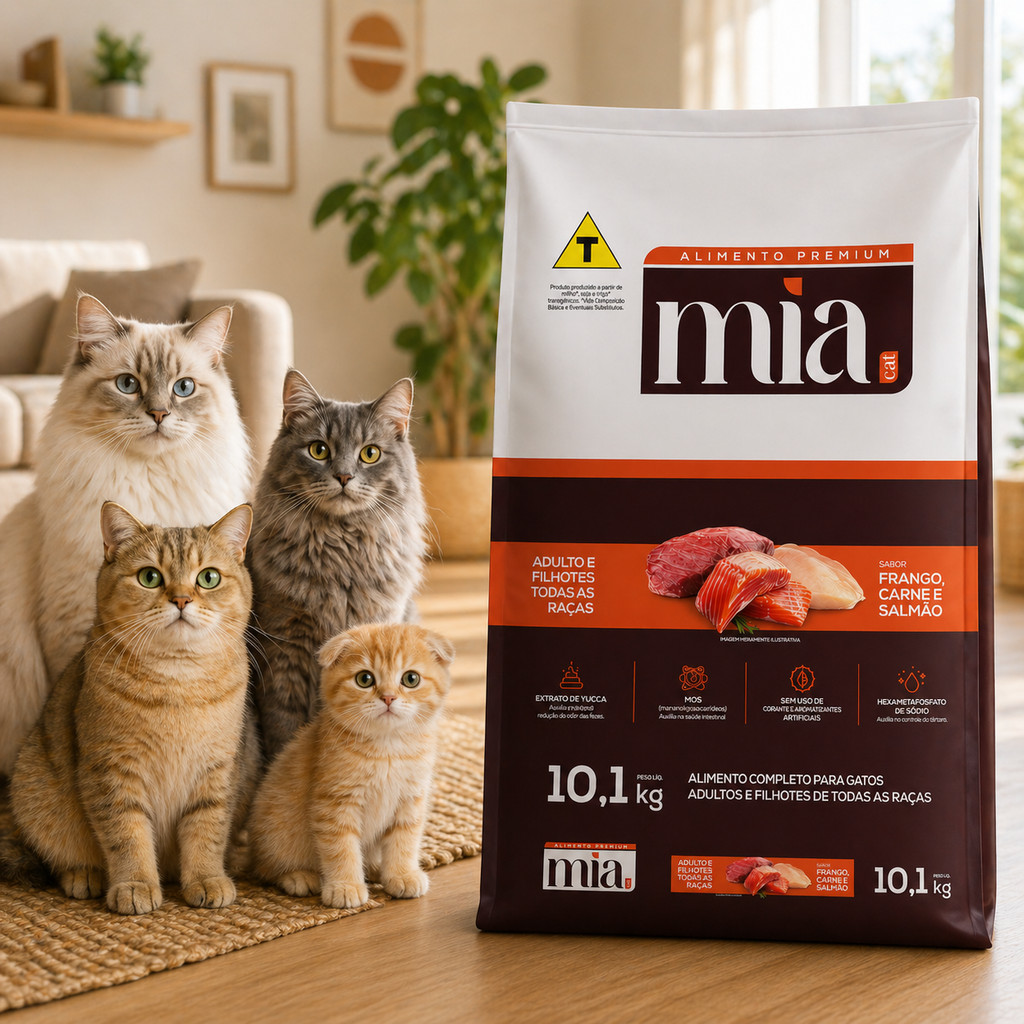 Ração Gato 10kg Filhote Adulto Mia Cat Premium 27% Proteína
