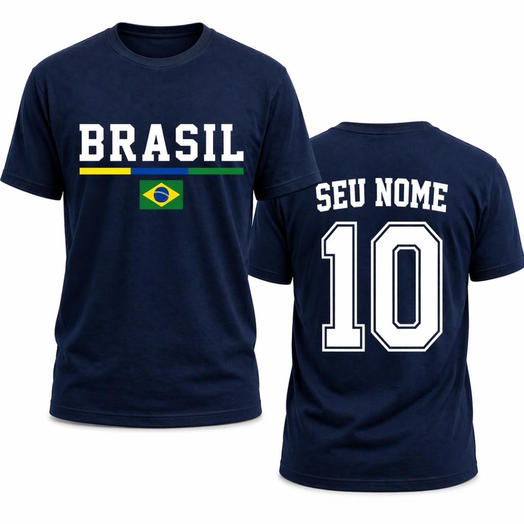 Camisa Brasil Personalizada Com Nome + Numero 100% Algodao Copa Hexa Selecao Brasileira Urbana Basica Bar Churrasco