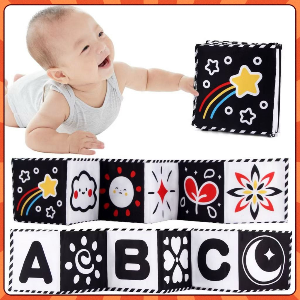 Livro De Pano Macio Para Bebês Alto Contraste Preto E Branco Sensorial Brinquedos De Pequeno Porte