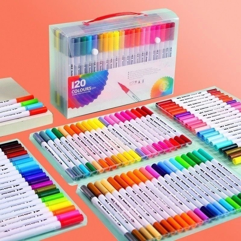 Kit 24/36/48/60/80/Colors 2 in 1 Brush Lettering Pen and Fine Tip Dual Pen Coloring Drawing Marker