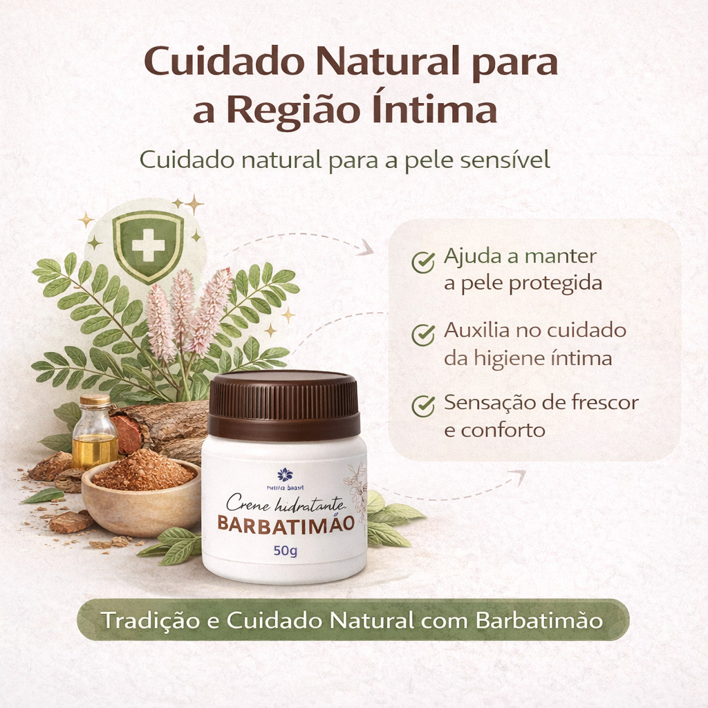creme de barbatimão 50g natural para cuidado com a região intima controla odor, atrito e hidrata