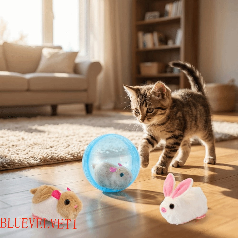 BLUEVELVET1 Brinquedo Interativo Para Gatos , Bola De Perseguição De Gato Animal De Pelúcia Embutida De Plástico , Coelh