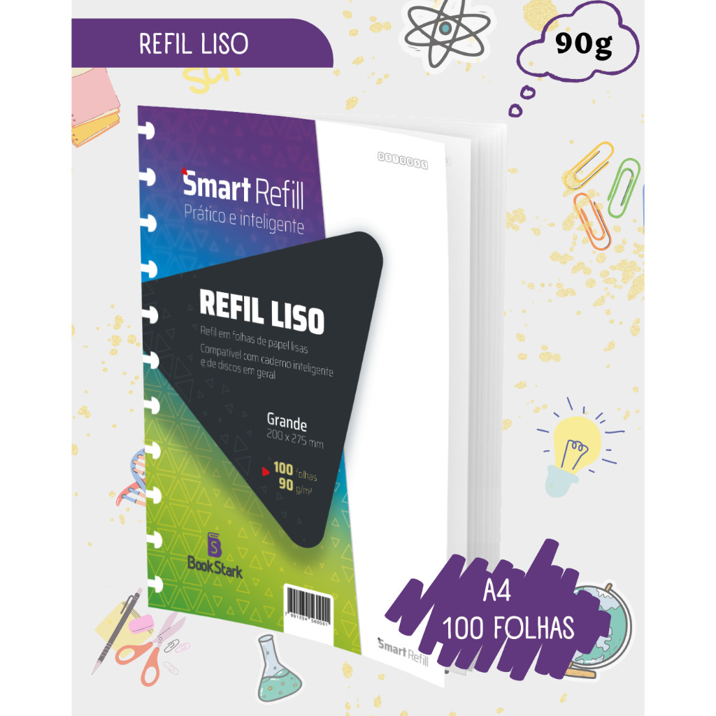 Refil Liso Para Caderno Inteligente (A4) - 11 Discos 200x275mm 100 Folhas