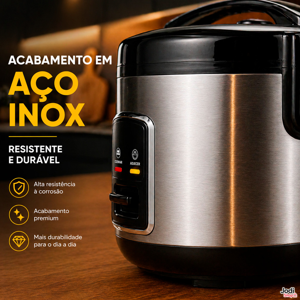 Panela de Arroz Elétrica 1L Inox 400W Compacta com Função Aquecer