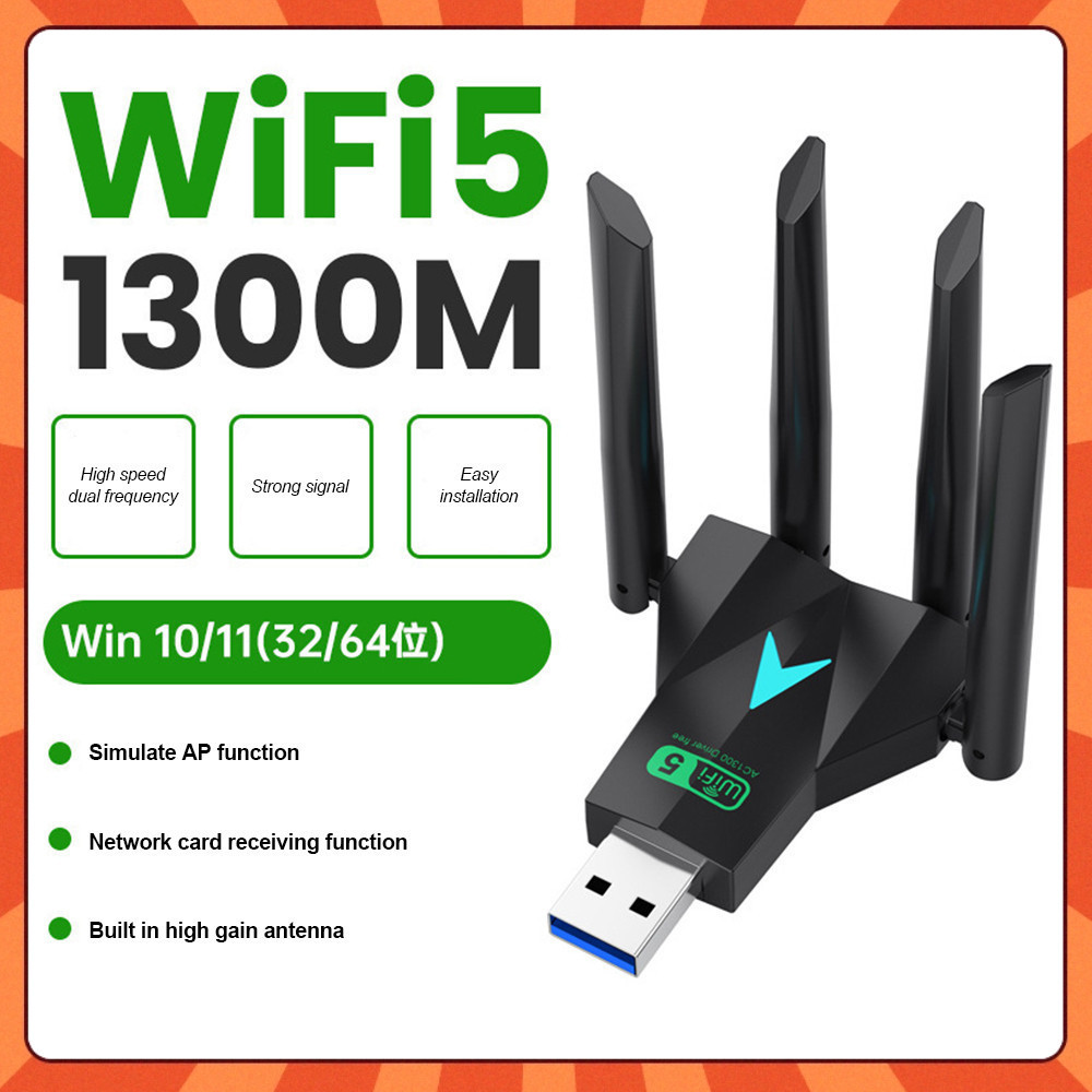 1300Mbps Adaptador USB Wifi 4 Antena 2.4GHz 5GHz Placa De Rede Driver Free Dual Band Para PC Laptop