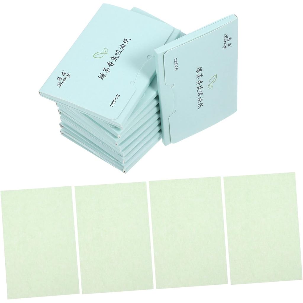 Mobestech 10 Caixas/ 1000 Unidades de Papel Absorvente de Óleo para o Rosto, Papel Blotter Natural de Chá Verde para Con