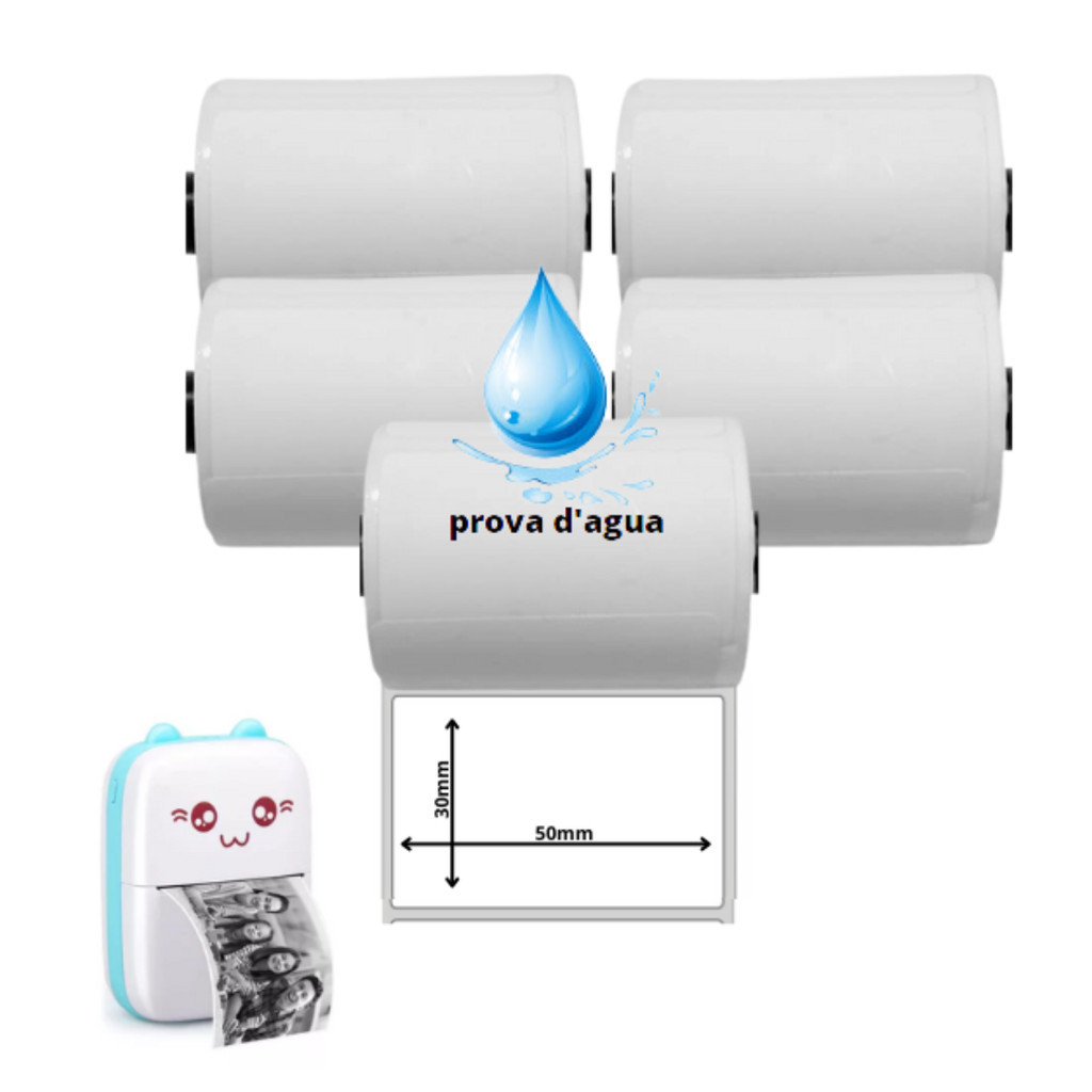 5 rolo etiqueta adesiva 50x30 impressora gatinho Prova Dagua