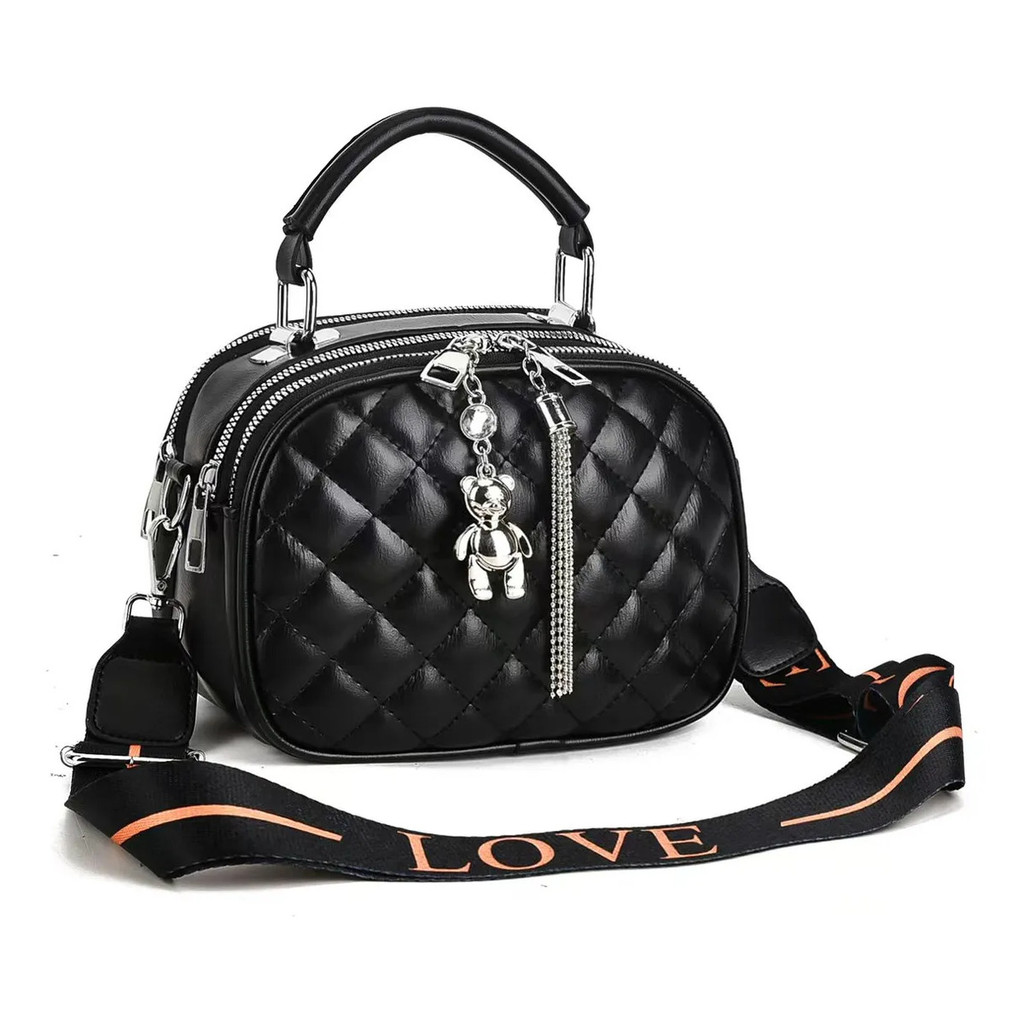 Bolsa Transversal Feminina Com Três Compartimentos Couro Pu